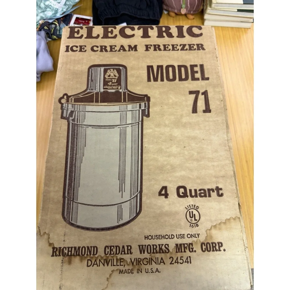 Vintage Richmond Cedar Works Model 71 Ice Cream Maker Box Manual New 4 Quart
